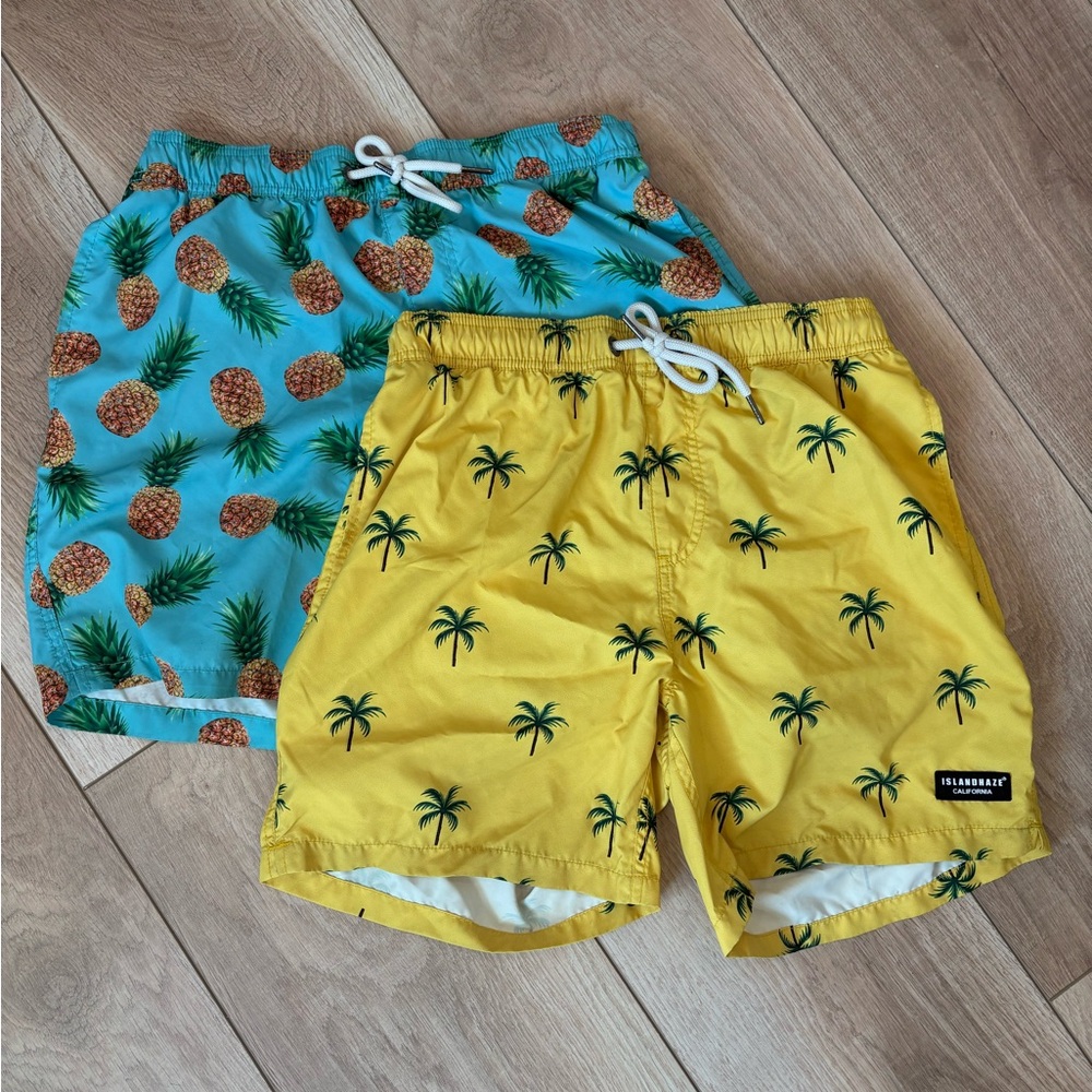 Islandhaze Swim Trunks Bundle of 2 – Pineapple & Palm Tree Print – Size M, EUC